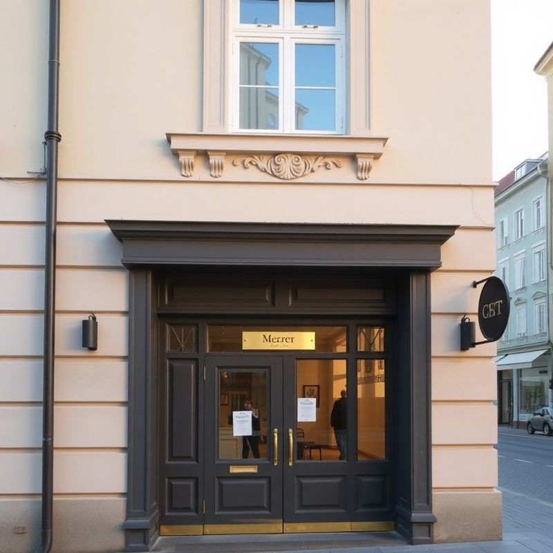 Fasáda budovy v centre Prešova s diskrétnou mosadznou tabuľkou pri vchode